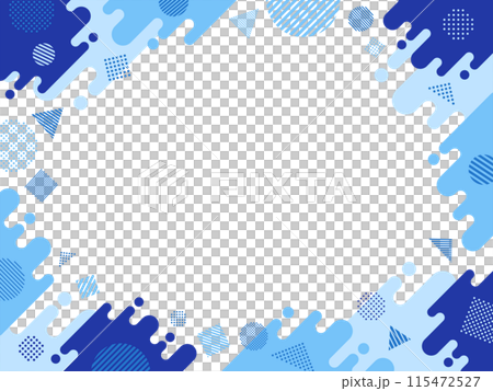 向右上升的藍色波浪線和幾何圖案圓三角方形框架 115472527