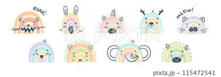 Cute Rainbow Animal for Childish Nursery Vector Set 115472541