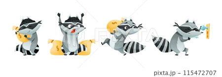 Raccoon Burglar with Striped Tail Wearing Mask...のイラスト素材 [115472707 ...