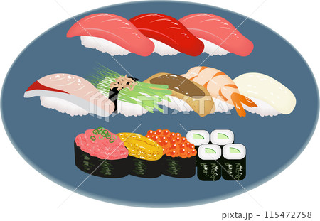 丸皿に盛られた寿司 丸皿に盛られた寿司 115472758