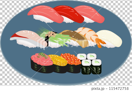 丸皿に盛られた寿司 丸皿に盛られた寿司 115472758