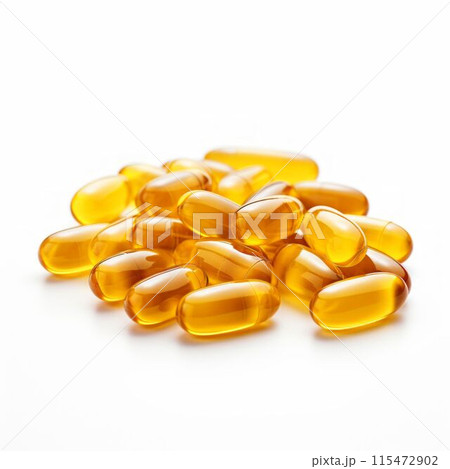 Vitamin E Capsules on White Background. Generative ai 115472902