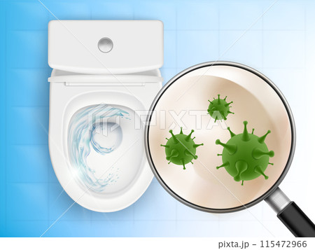 Germs under magnifying glass on toilet Germs under magnifying glass on toilet 115472966