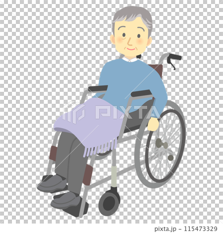 微笑的祖父駕駛自己的輪椅(全身)護理、護理、日托 微笑的祖父駕駛自己的輪椅(全身)護理、護理、日托 115473329