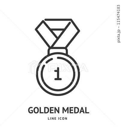Gold Medal Sign Thin Line Icon Emblem Concept. Vector 115474183