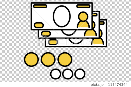 Simple line icon of disaster prevention goods, cash (banknotes and coins) 115474344