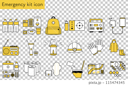 Simple line icon set of disaster prevention goods Simple line icon set of disaster prevention goods 115474345