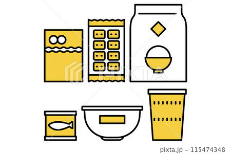 防災グッズ、非常食のシンプルな線画アイコン 防災グッズ、非常食のシンプルな線画アイコン 115474348