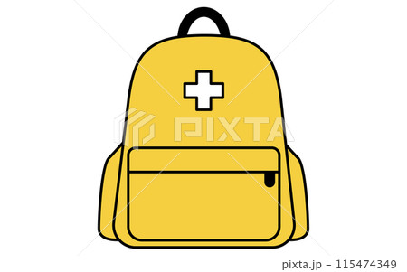 防災グッズ、非常持出用リュックサックのシンプルな線画アイコン 115474349
