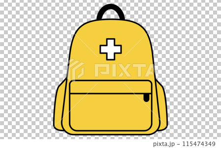 防災グッズ、非常持出用リュックサックのシンプルな線画アイコン 115474349