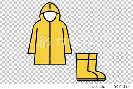 Simple line icon of disaster prevention goods, rain gear (raincoat and boots) 115474358