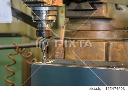The hole making process on NC milling machine with drill tools. 115474608