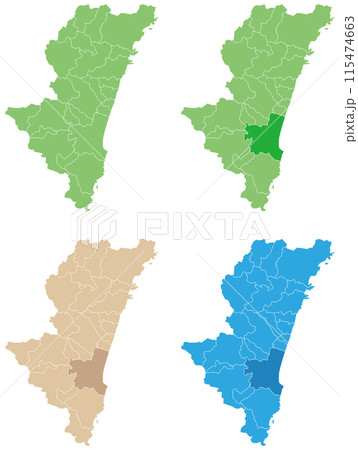 分割できる宮崎県地図　色分けセット 115474663