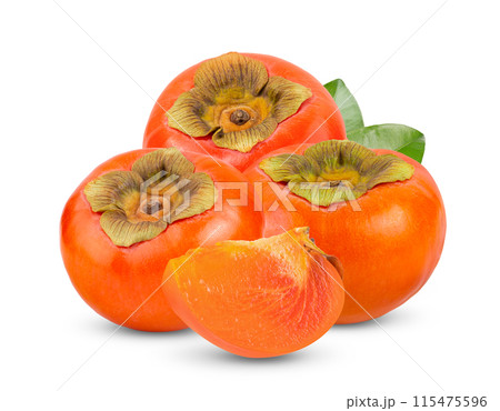 fresh ripe persimmons isolated on white background fresh ripe persimmons isolated on white background 115475596