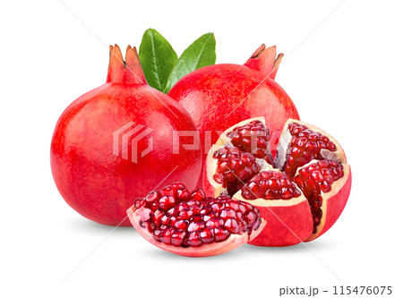 Pomegranate with leaves isolated on white 115476075
