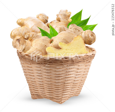 ginger in basket isolated on white background ginger in basket isolated on white background 115476312