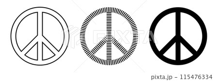 Set of isolated peace symbols on a transparent background. Flat, outlined and hatched Peace symbol. Vector illustration Set of isolated peace symbols on a transparent background. Flat, outlined and hatched Peace symbol. Vector illustration 115476334