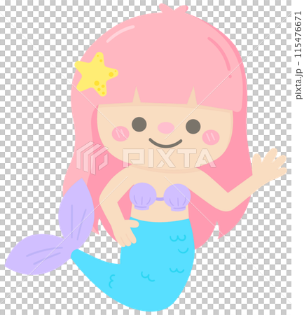 Cute Mermaids and Sea Animal in Children Style Cartoon illustration pink mermaid Cute Mermaids and Sea Animal in Children Style Cartoon illustration pink mermaid 115476671