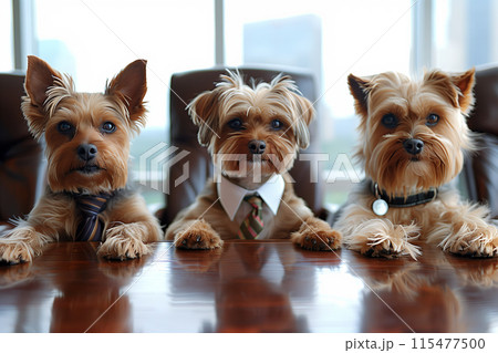 A group of dogs in business clothes are meeting in the office. A group of dogs in business clothes are meeting in the office. 115477500