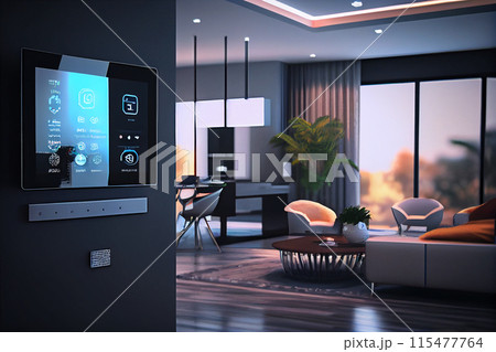 digital screen on wall with modern luxury living room 115477764