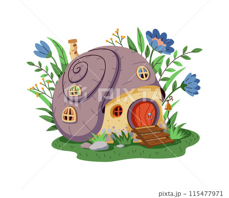 Magical cartoon gnome or fairy house made of spiral shell Magical cartoon gnome or fairy house made of spiral shell 115477971