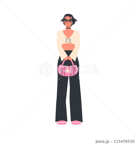 Flat style girl wearing U2K flared pants and crop top. U2K 115478550