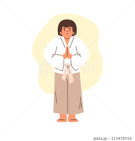 Children's illustration of karate, a boy in a kimono with a white belt. Children's illustration of karate, a boy in a kimono with a white belt. 115478558
