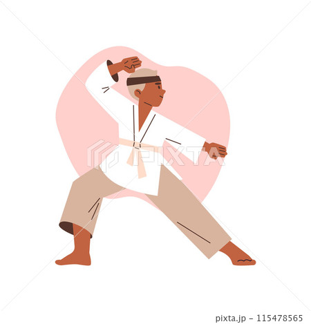 Boy in karate pose, children's martial arts vector. 115478565