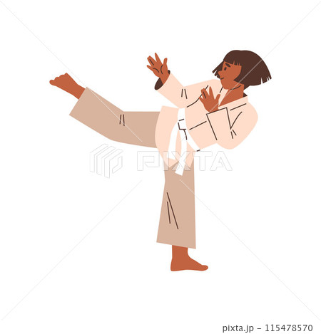 Girl in karate pose, children's martial arts vector. 115478570