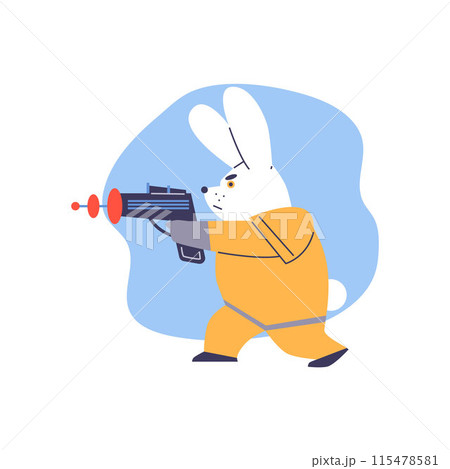 Valiant warrior hare, yellow equipment, blaster, vector for stickers. Valiant warrior hare, yellow equipment, blaster, vector for stickers. 115478581