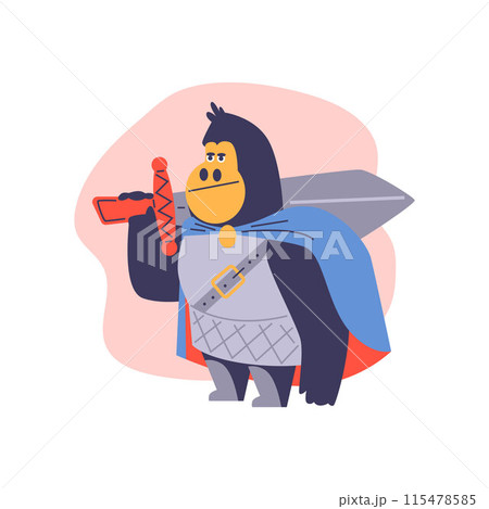 Monkey knight with sword in flat vector style. Isolated background. 115478585