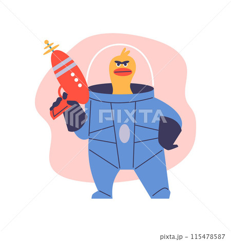 Vector illustration of a duck-war in a spacesuit with a blaster in his hands Vector illustration of a duck-war in a spacesuit with a blaster in his hands 115478587