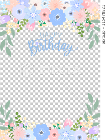 ブルーの花のフレームの誕生日カード　コピースペース　縦 115478821