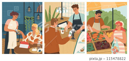 People making payments in different ways vector illustration People making payments in different ways vector illustration 115478822