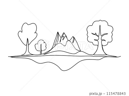 Forest and mountains, one line drawing vector illustration. 115478843