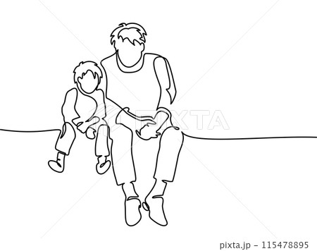 Happy Fathers Day holiday card. Dad talking with son. Happy Fathers Day holiday card. Dad talking with son. 115478895