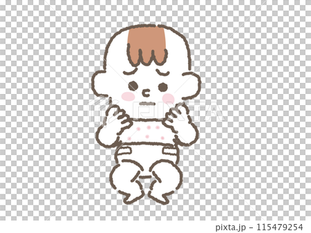 お腹にできものができて痒い赤ちゃんのイラスト 115479254