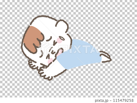 Illustration of a baby lying face down and looking distressed 115479258