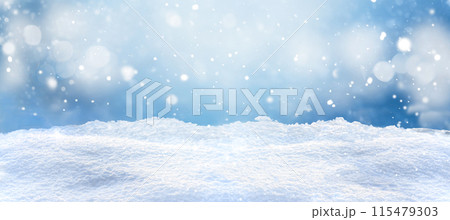 Winter Wonderland Snowfall Background in shades of blue and white, ideal for holidays and Christmas 115479303