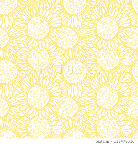 Sunflower head flower seamless pattern for textile or surface. Vector monochrome background Sunflower head flower seamless pattern for textile or surface. Vector monochrome background 115479316