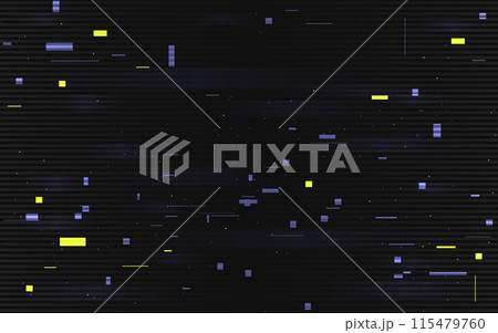Glitch color shapes. Broken TV signal. Abstract random pixels. Distorted video effect. Digital television noise. Pixel mosaic texture. Color dynamic elements. Vector illustration 115479760