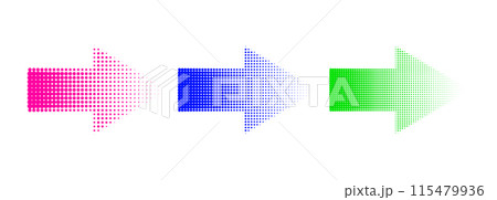 Dotted gradient arrow. Arrow halftone effect. Vector illustration 115479936