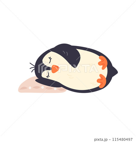 Nursery flat cute baby penguin sleeping on pillow Nursery flat cute baby penguin sleeping on pillow 115480497