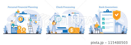 Expanded and specialized banking services set. Strategic personal financial planning, efficient check processing, and reliable bank guarantees. Fostering fiscal responsibility and trust. Expanded and specialized banking services set. Strategic personal financial planning, efficient check processing, and reliable bank guarantees. Fostering fiscal responsibility and trust. 115480503