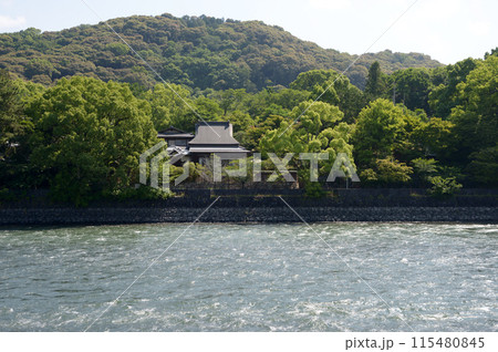宇治観光　宇治川沿岸の民家と朝日山　京都府宇治市 115480845