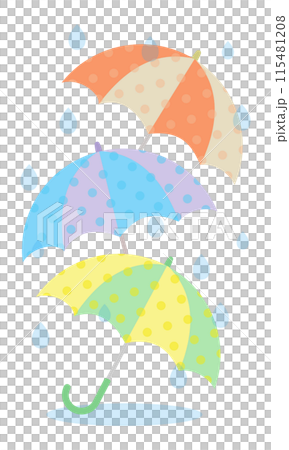 雨中淋濕的彩色點傘的向量風景圖像 115481208