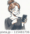 スマホを持ち画面を見て喜ぶ女性 115481736