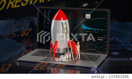 The rocket and coins on notebook for Business concept 3d rendering. The rocket and coins on notebook for Business concept 3d rendering. 115481898