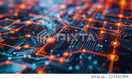 Futuristic Circuit Board with Glowing Connections 115482964