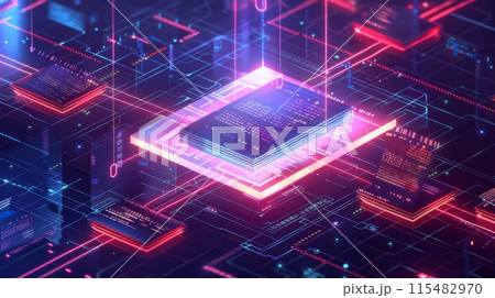 Futuristic Data Network with Glowing Digital Blocks 115482970